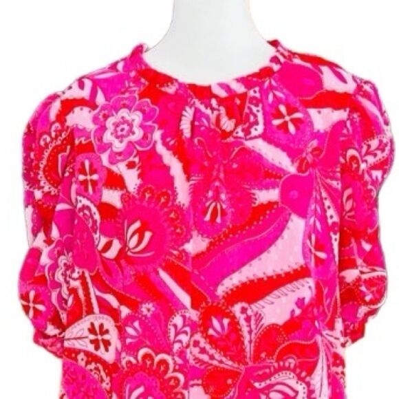 Rachel Zoe pink & white polyester lined top,  stand up pleated collar size XL. - Picture 2 of 8